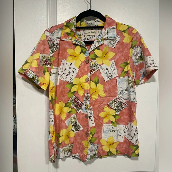 Marsh Landing Hawaiian Shirt Multicolor Floral Short Sleeve Women’s Small - Picture 2 of 6
